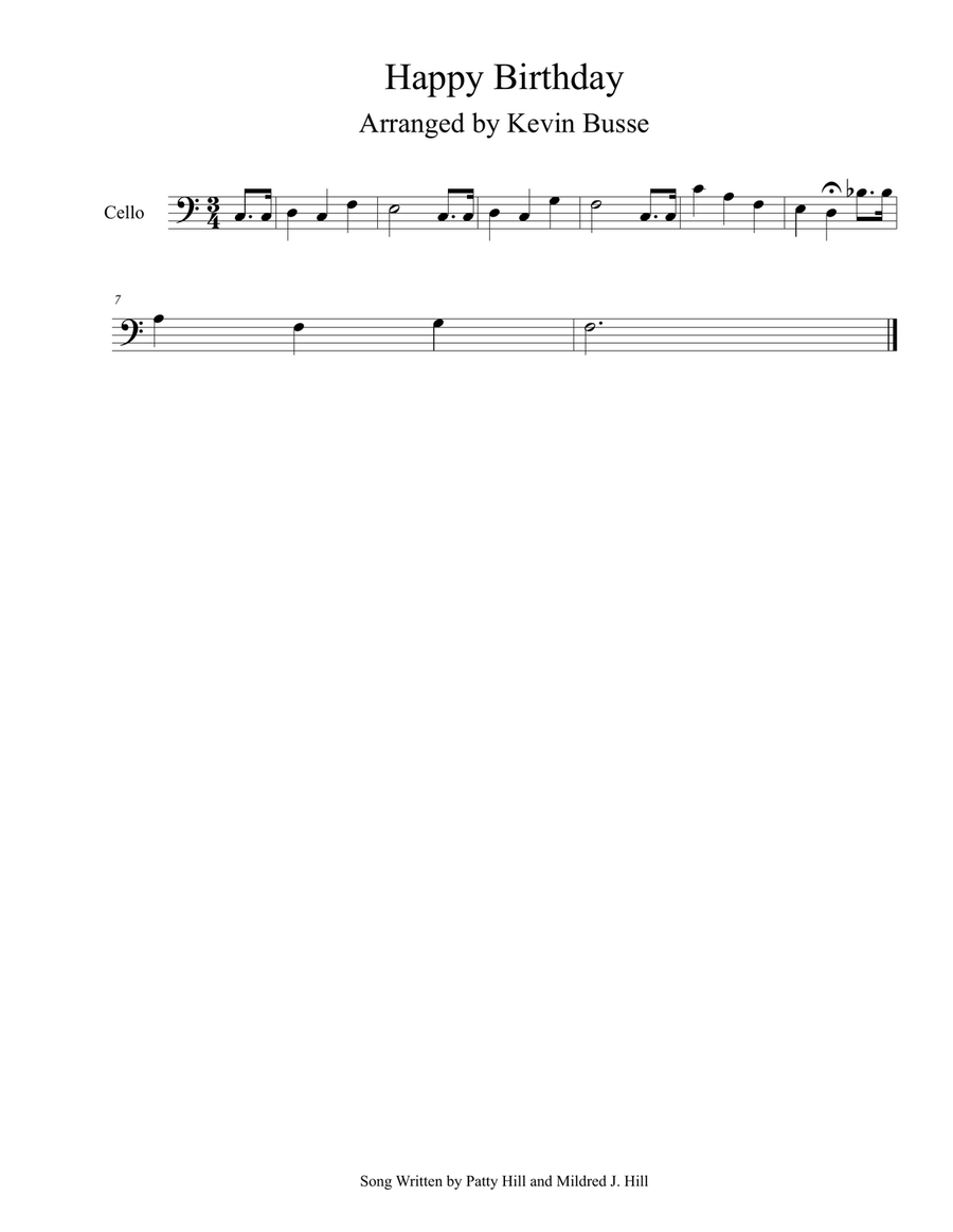 Happy Birthday (Easy key of C) - Cello Cello Solo scores gallery preview page 1