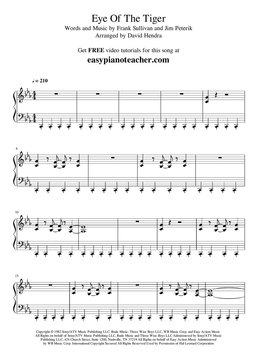 Eye Of The Tiger Easy Piano scores gallery preview page 1