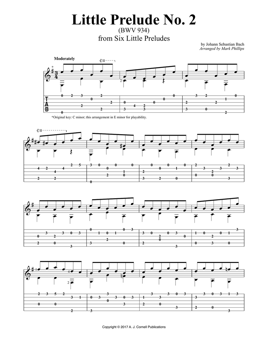 Little Prelude No. 2 (BWV 934) Classical Guitar scores gallery preview page 1