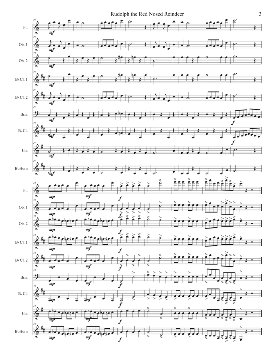 Rudolph The Red-Nosed Reindeer Woodwind Quintet scores gallery preview page 4