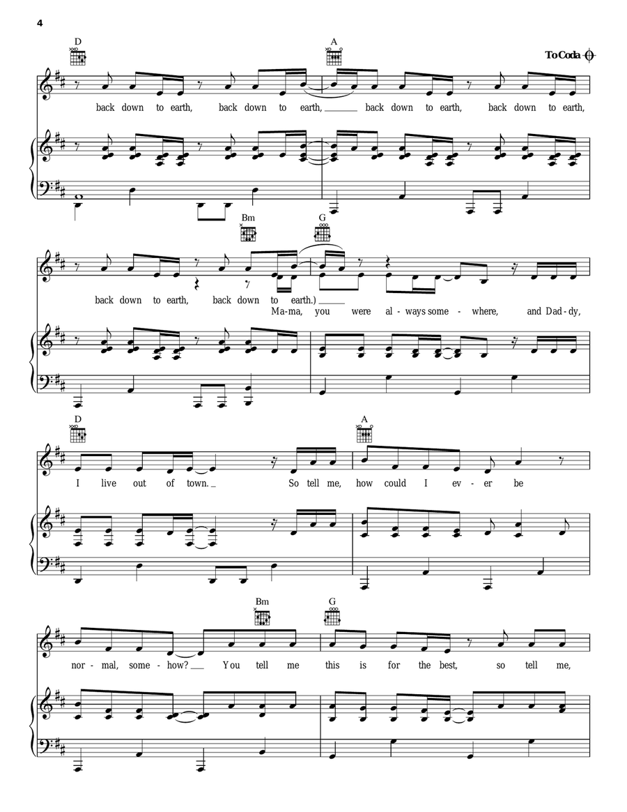 Down To Earth Piano, Vocal, Guitar scores gallery preview page 4