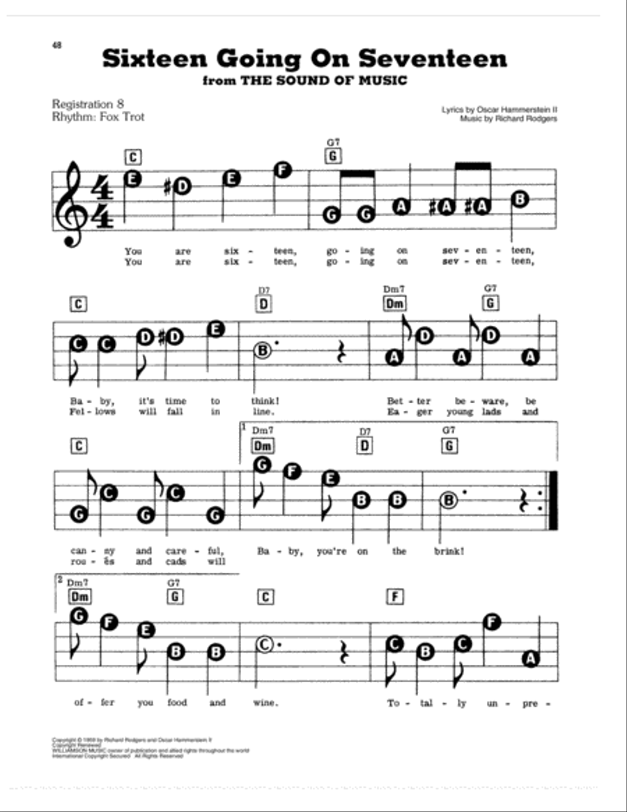 Sixteen Going On Seventeen (from The Sound Of Music) Electronic Keyboard scores gallery preview page 1