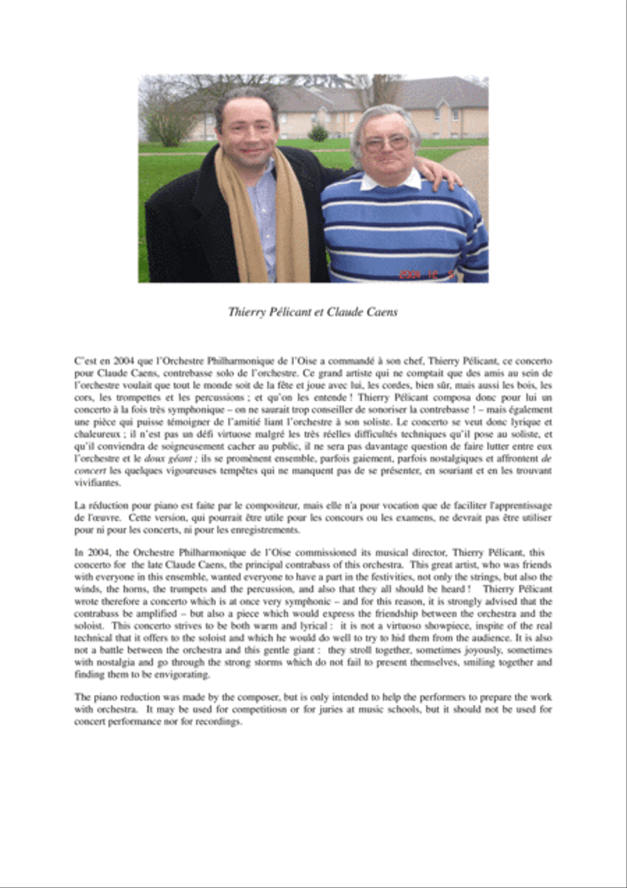 Thierry Pélicant: Concerto for contrabass and orchestra, piano reduction and solo part Full Orchestra scores gallery preview page 2