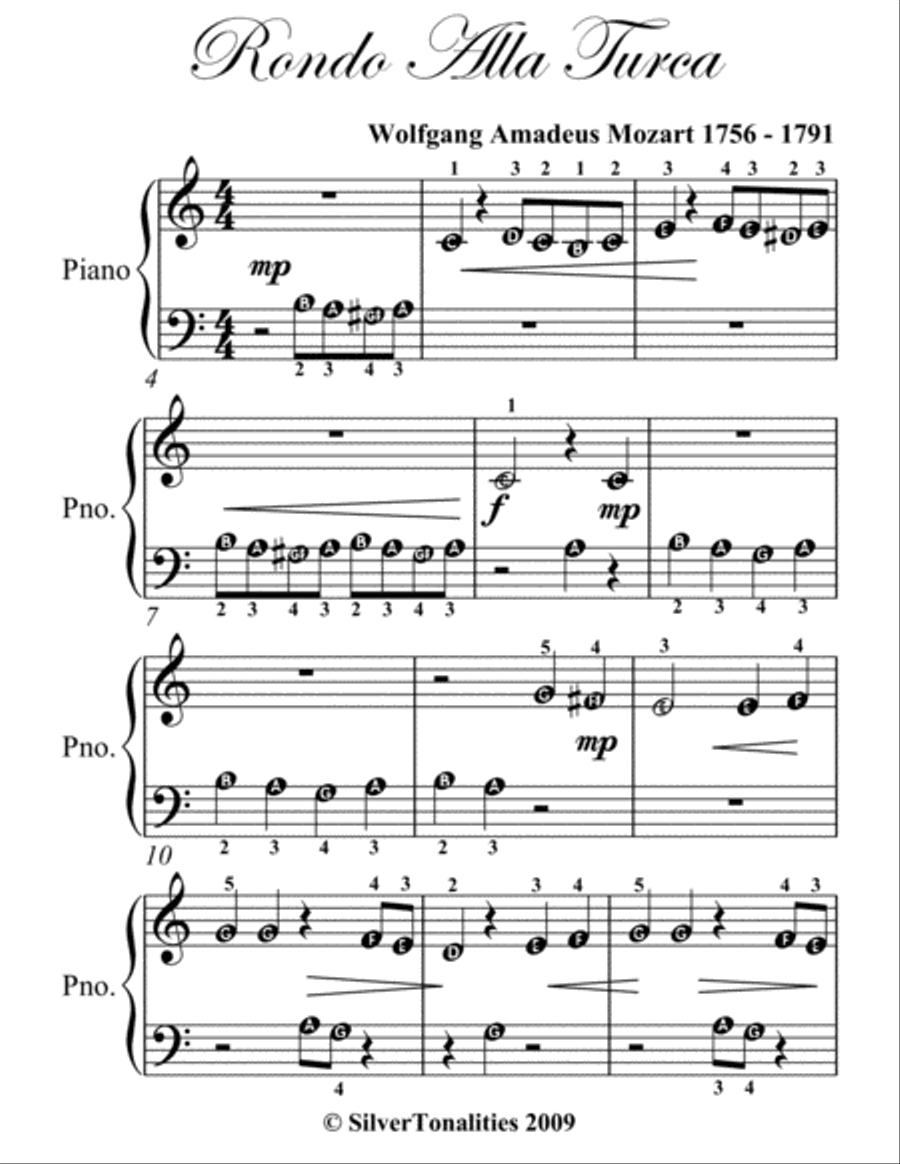 Rondo Alla Turca Beginner Piano Sheet Music