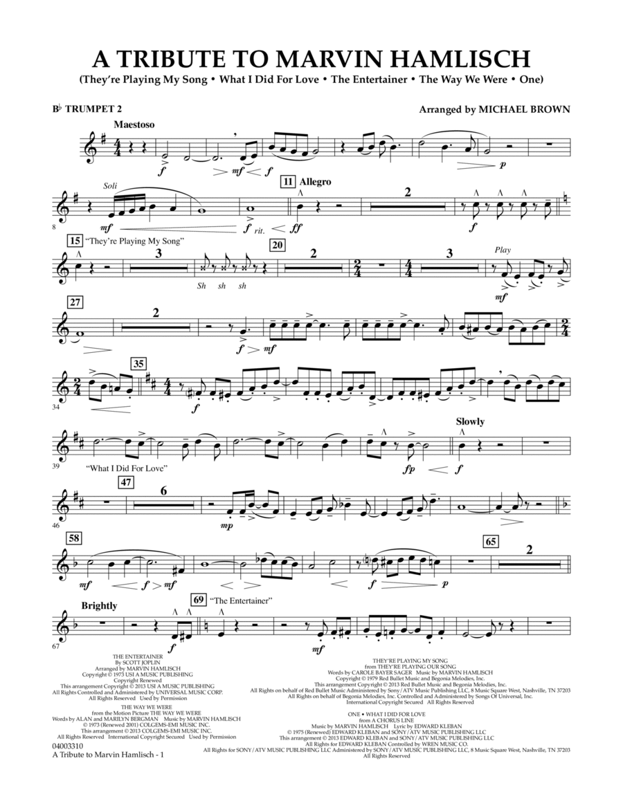 A Tribute To Marvin Hamlisch - Bb Trumpet 2 Concert Band scores gallery preview page 1