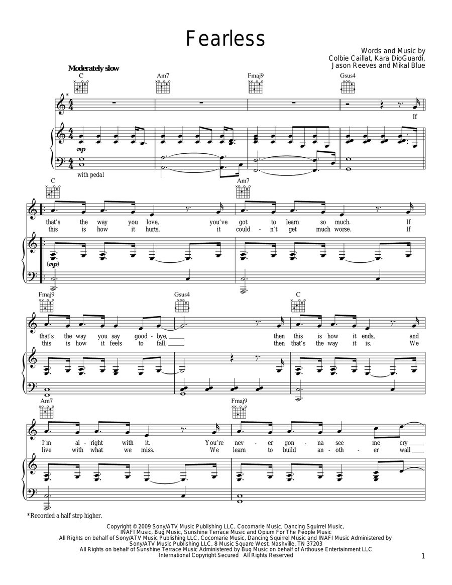 Fearless Piano, Vocal, Guitar scores gallery preview page 1