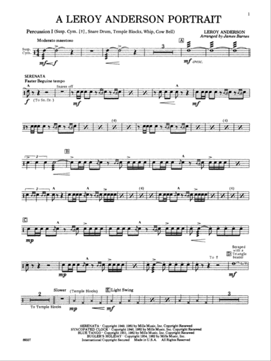 Leroy Anderson Portrait: 1st Percussion Concert Band scores gallery preview page 1