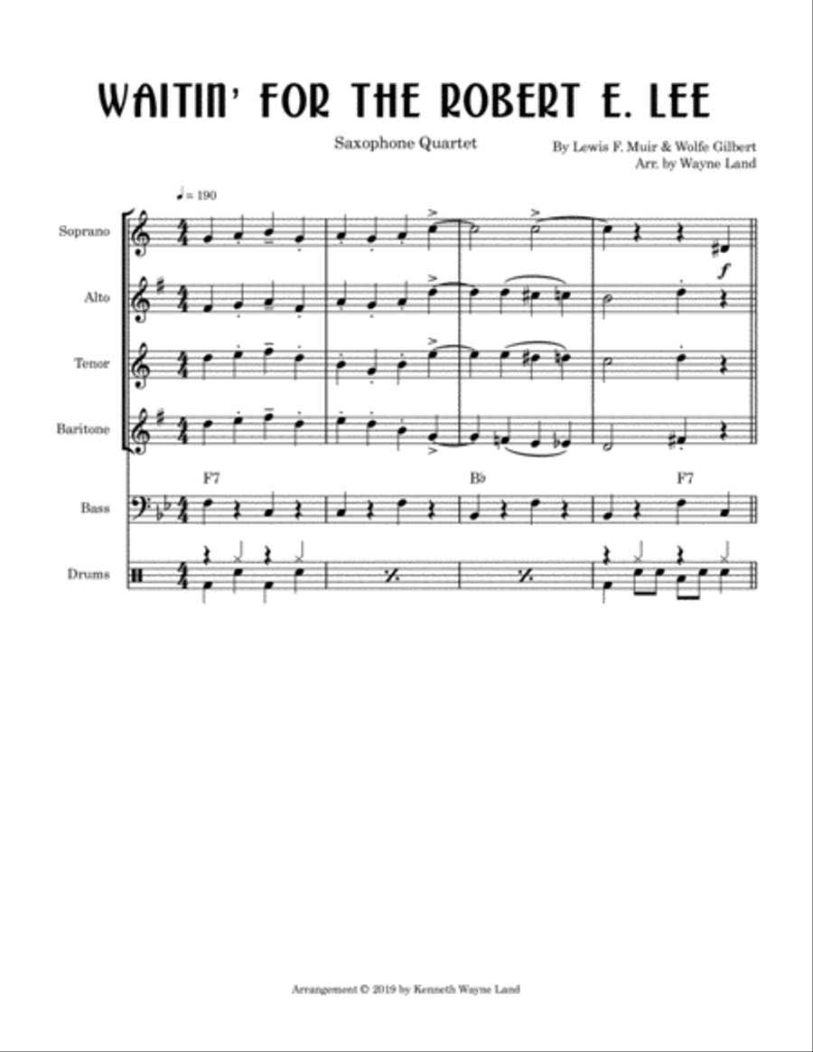 Waitin' For The Robert E. Lee (Saxophone Quartet) Saxophone Quartet scores gallery preview page 2