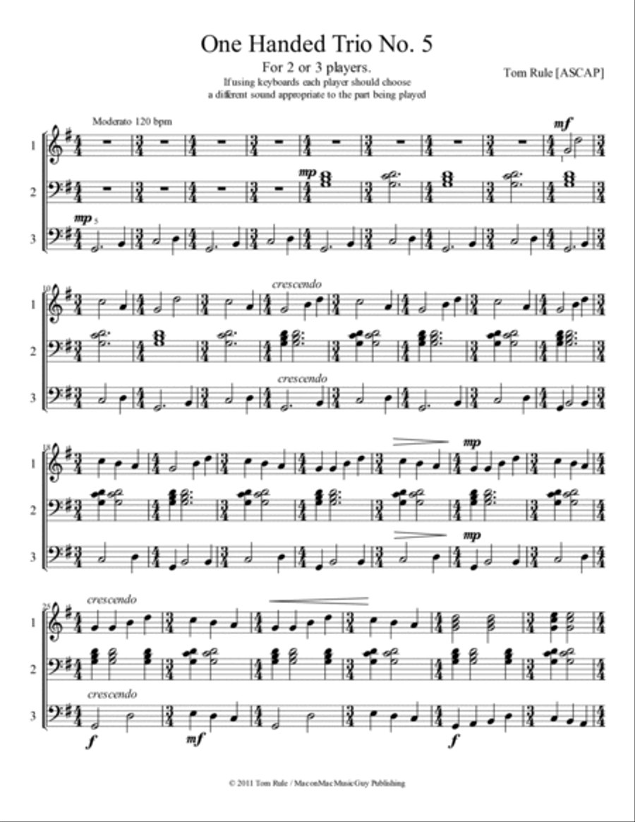 One Handed Trios #5 1 Piano, 4-Hands scores gallery preview page 2