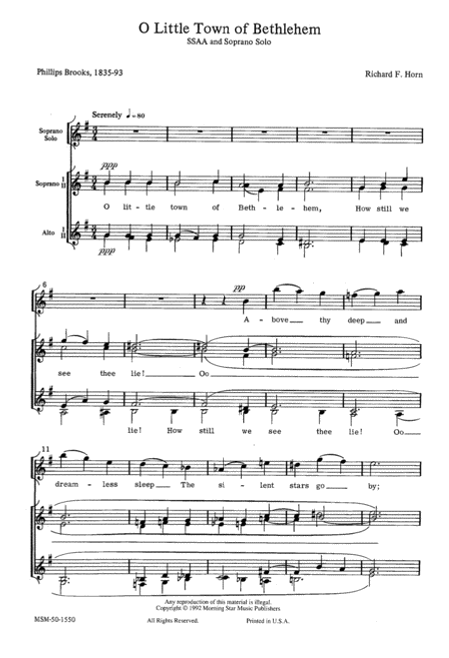 O Little Town of Bethlehem SSA scores gallery preview page 2