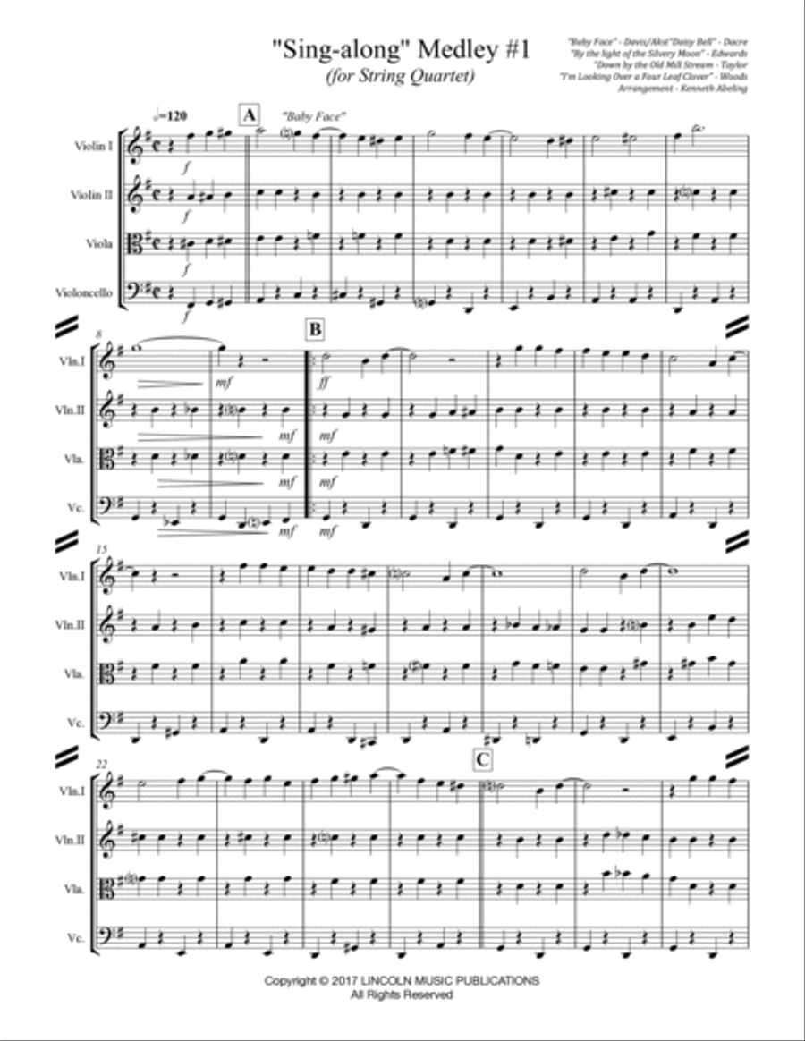 Sing-along Medley #1 (for String Quartet) String Quartet scores gallery preview page 2