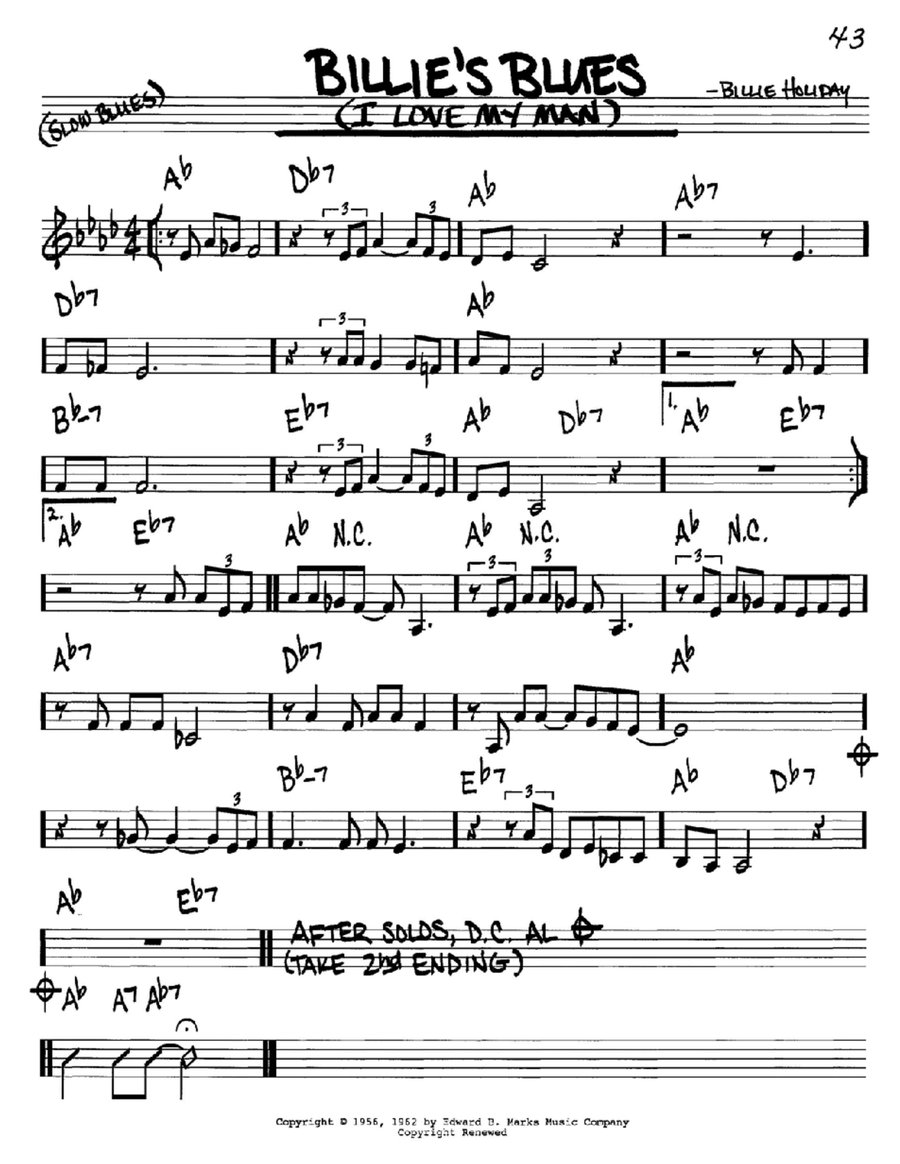 Billie's Blues (I Love My Man) C Instrument scores gallery preview page 1