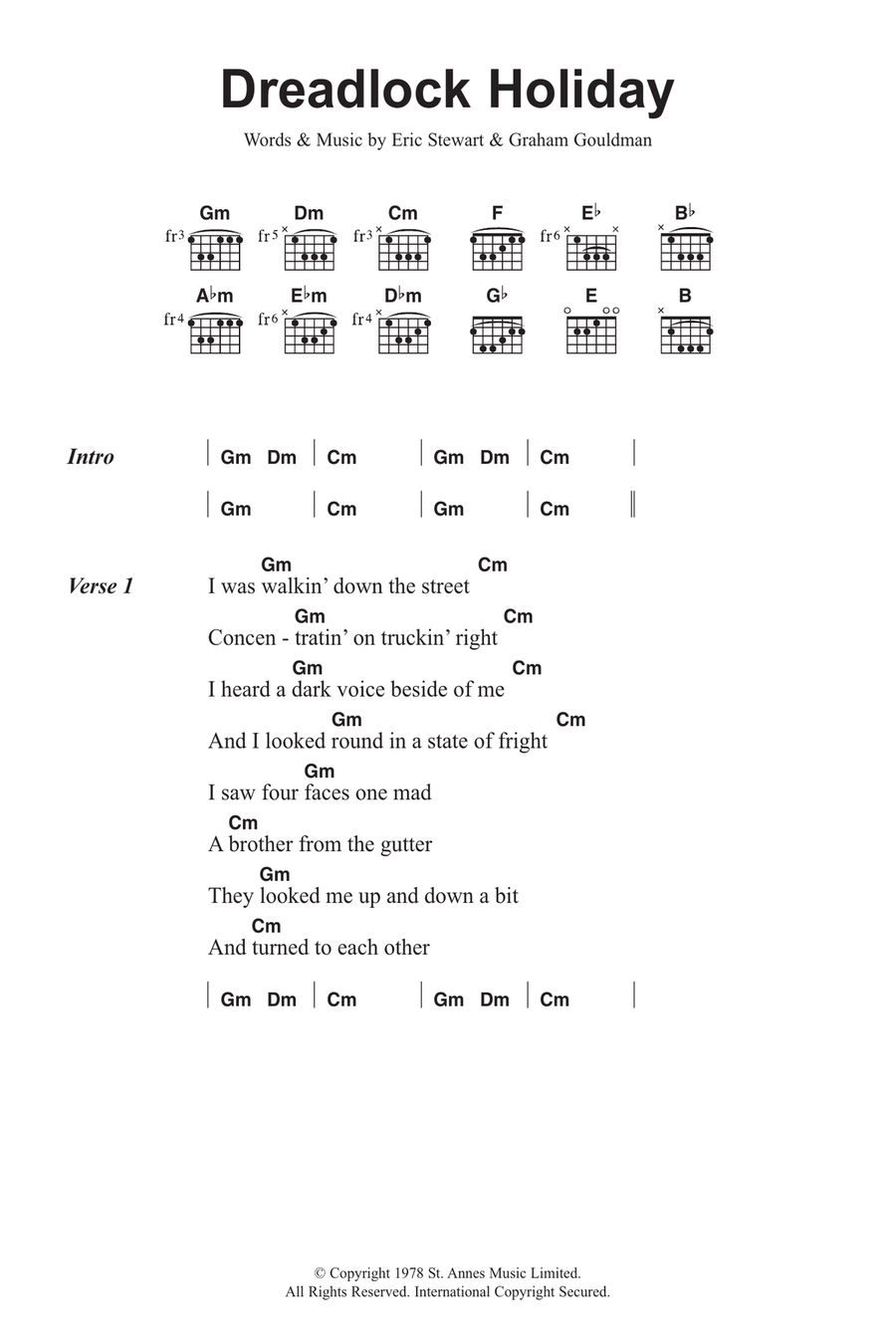 Dreadlock Holiday Acoustic Guitar scores gallery preview page 1