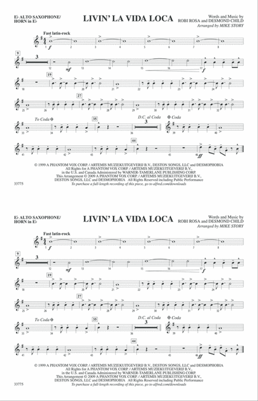 Livin' la Vida Loca: E-flat Alto Saxophone Marching Band scores gallery preview page 1