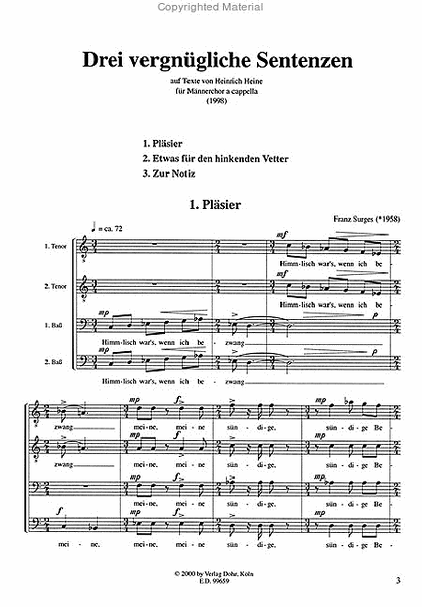 Drei vergnügliche Sentenzen für Männerchor a cappella (1998)