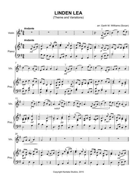 Variations on the Folk Tune "Linden Lea" for solo violin and piano image number null