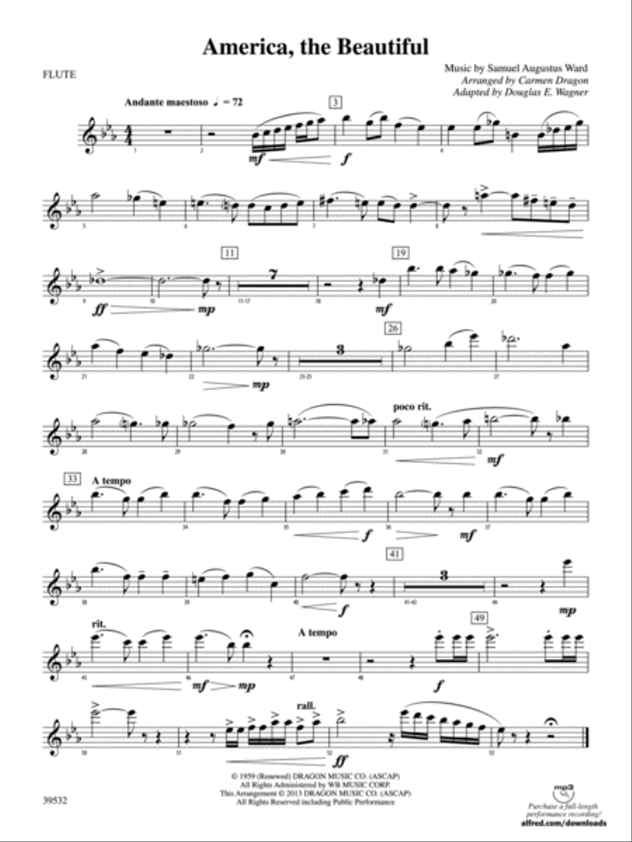 America, the Beautiful: Flute Concert Band scores gallery preview page 1