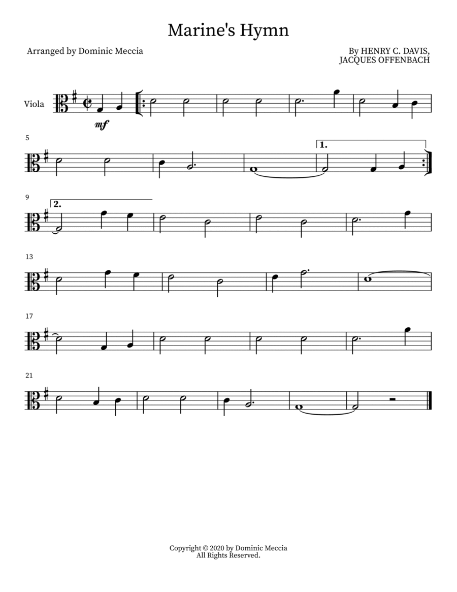 Marine's Hymn Viola Solo scores gallery preview page 1