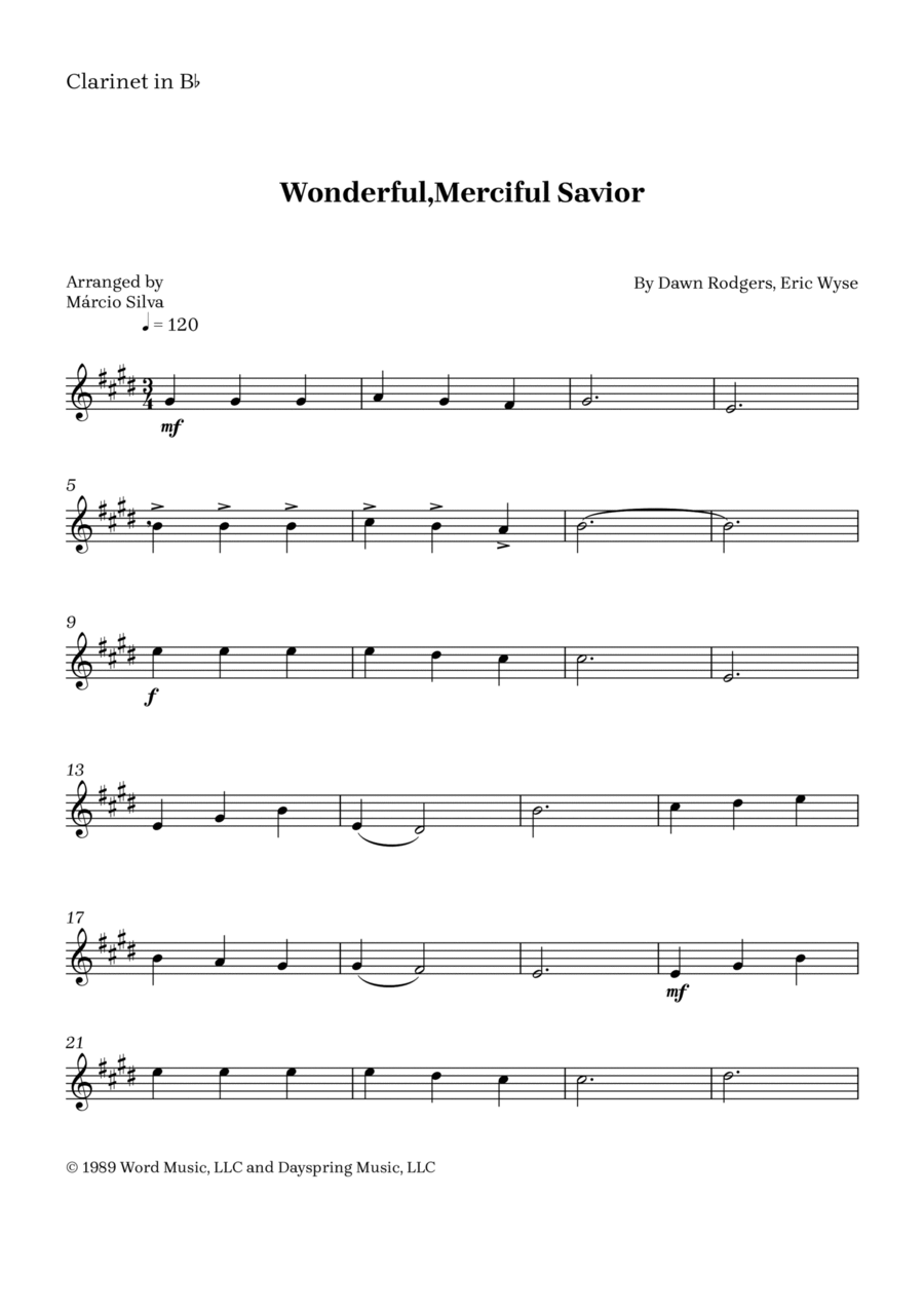 Wonderful, Merciful Savior B-Flat Clarinet scores gallery preview page 1