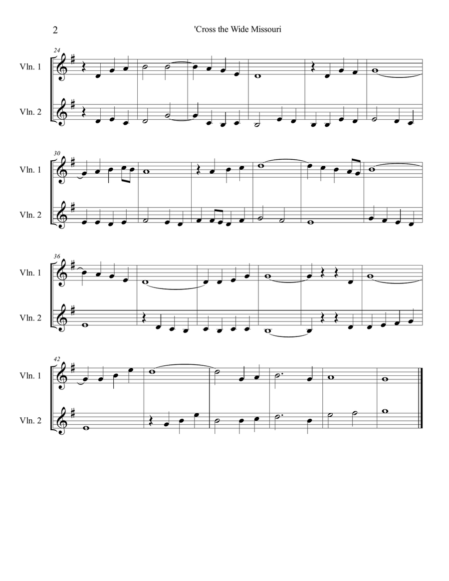 'Cross the Wide Missouri String Duet scores gallery preview page 2