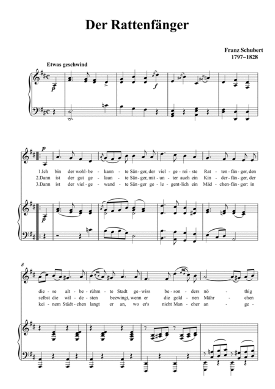 Schubert-Der Rattenfänger in D for Vocal and Piano Voice scores gallery preview page 2