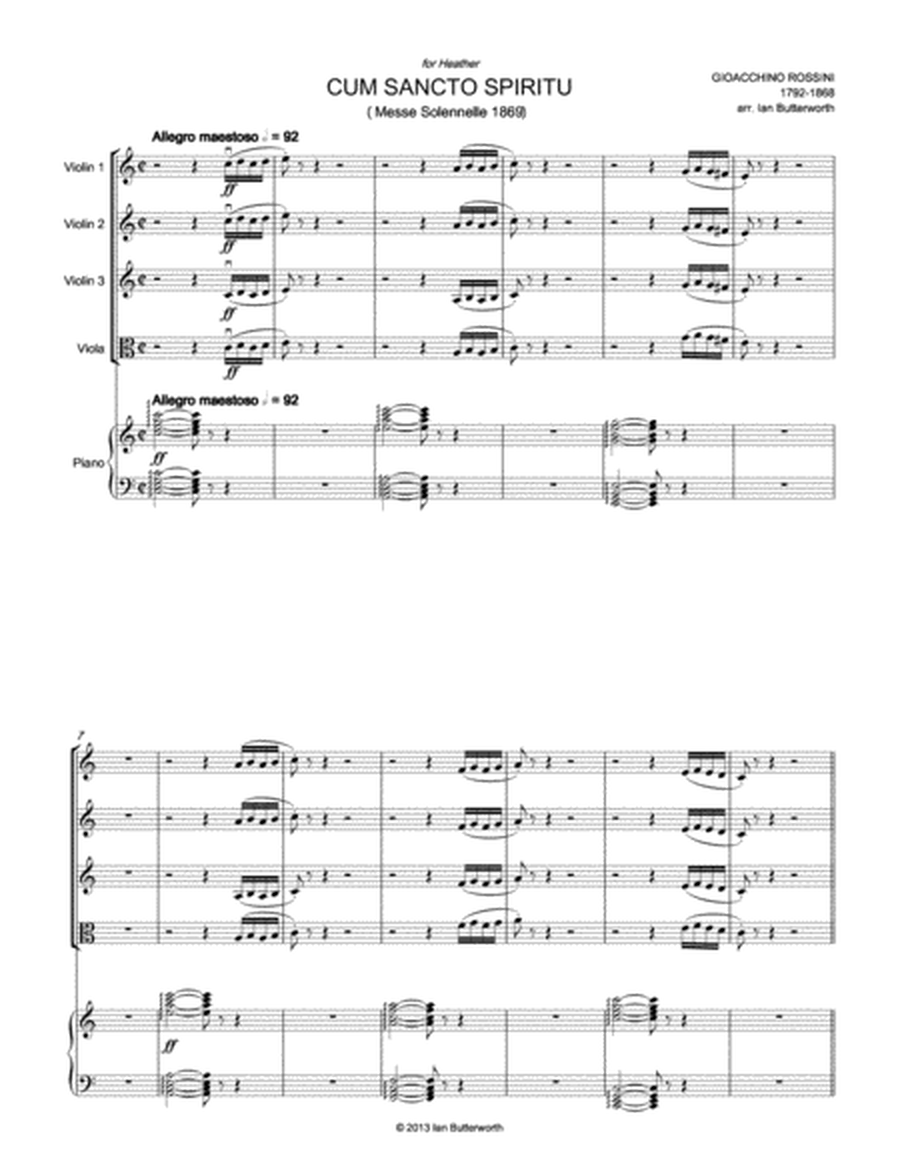 ROSSINI Cum Sancto Spirito (Messe Solenelle) for 3 violins, viola & piano image number null