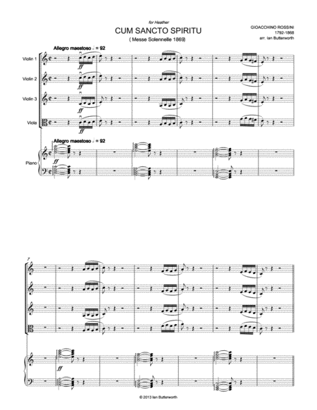 ROSSINI Cum Sancto Spirito (Messe Solenelle) for 3 violins, viola & piano image number null