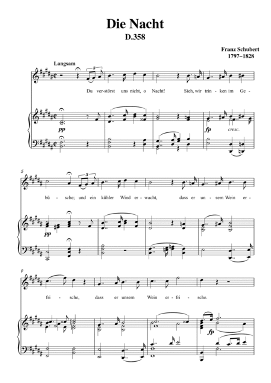 Schubert-Die Nacht in B D.358,for Vocal and Piano Voice scores gallery preview page 2