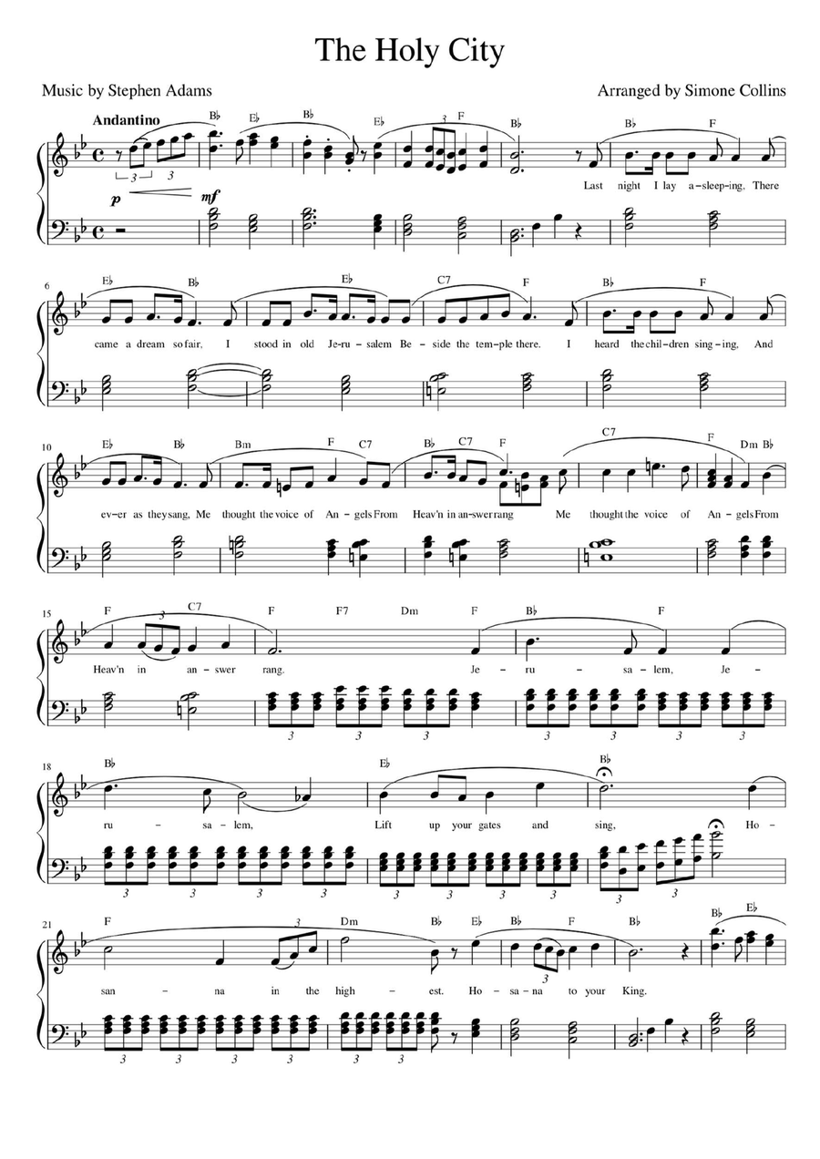 The Holy City (Intermediate Piano with Lyrics) Piano Solo scores gallery preview page 2