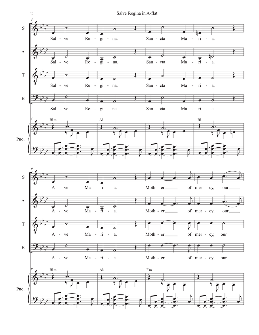 Salve Regina in A-flat (Tenor solo with SATB) 4-Part scores gallery preview page 2
