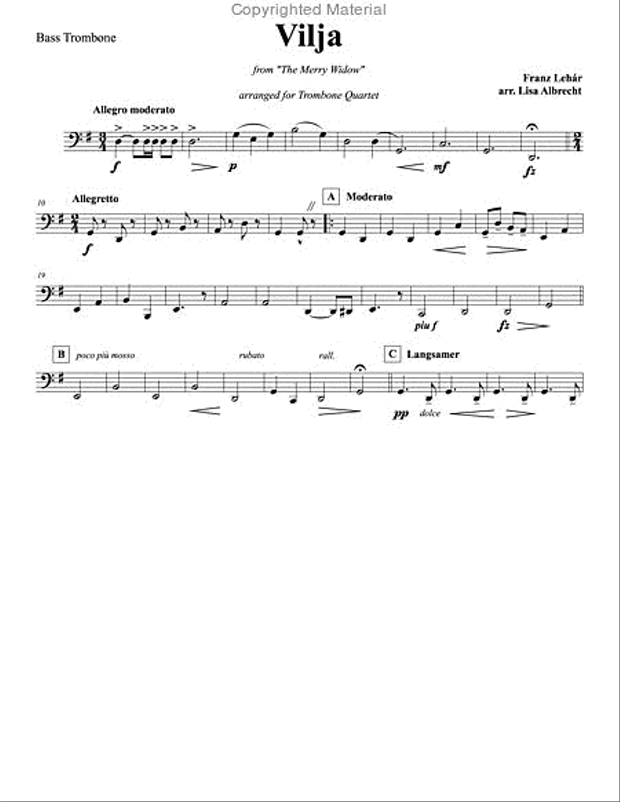 Vilja from the Merry Widow for Trombone Quartet Trombone Quartet scores gallery preview page 5