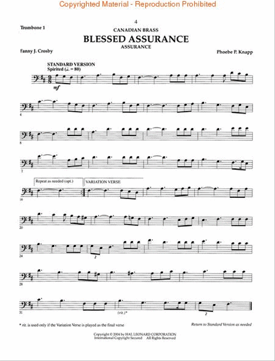 The Canadian Brass – 15 Favorite Hymns – Trombone 1 Brass Quintet scores gallery preview page 4
