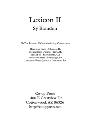 Book cover for Lexicon II for Brass Quintet