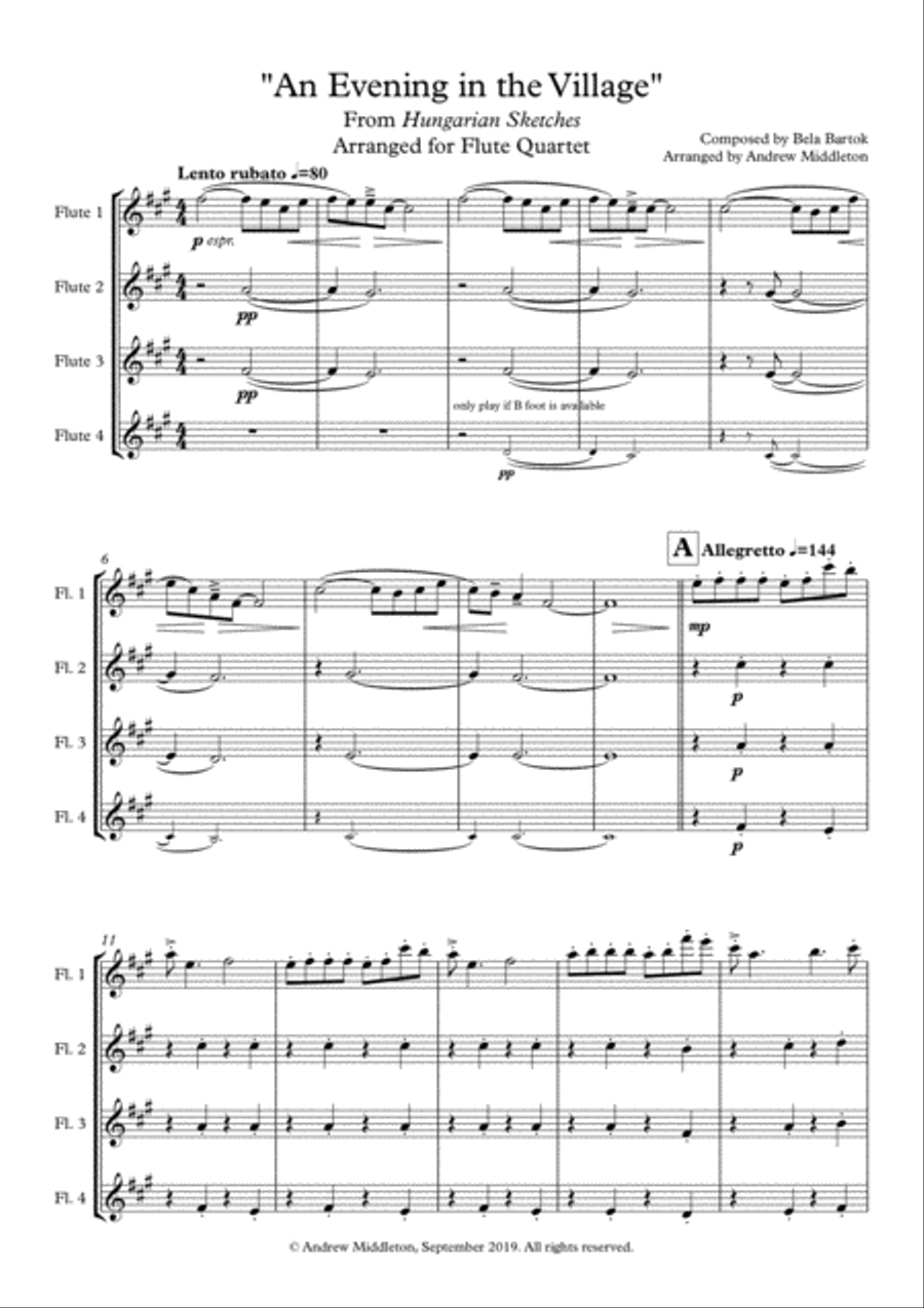 An Evening in the Village arranged for Flute Quartet Flute Quartet scores gallery preview page 3