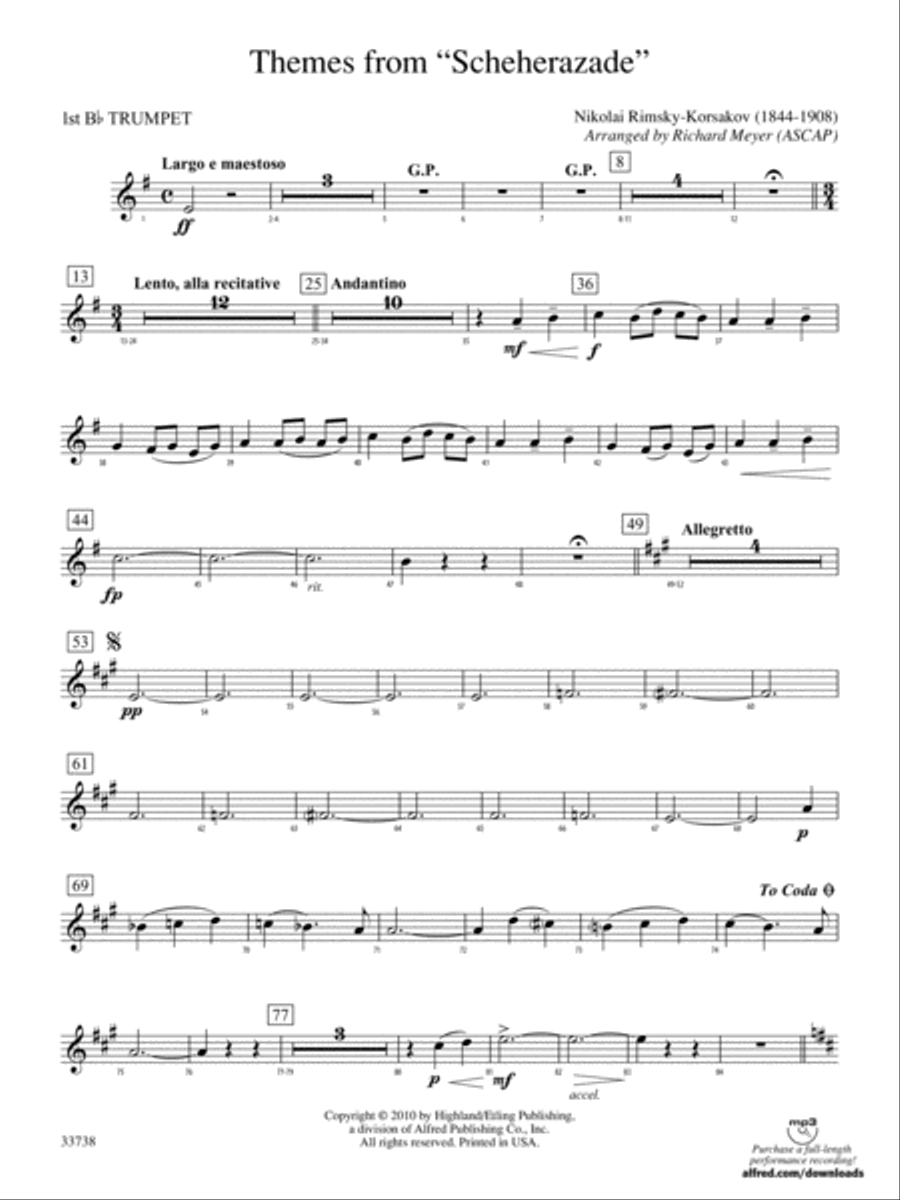 Themes from Scheherazade: 1st B-flat Trumpet Full Orchestra scores gallery preview page 1
