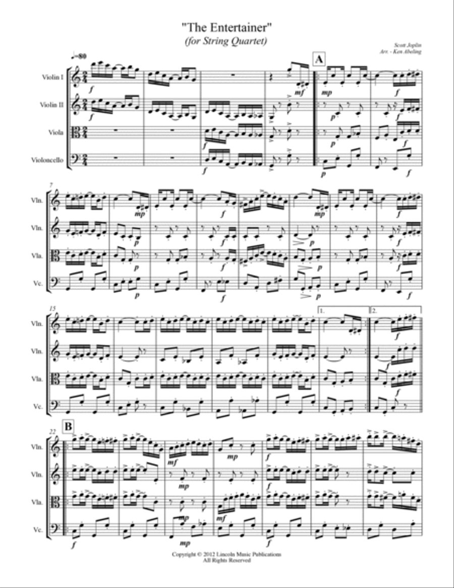 Joplin - “The Entertainer” (for String Quartet) String Quartet scores gallery preview page 2
