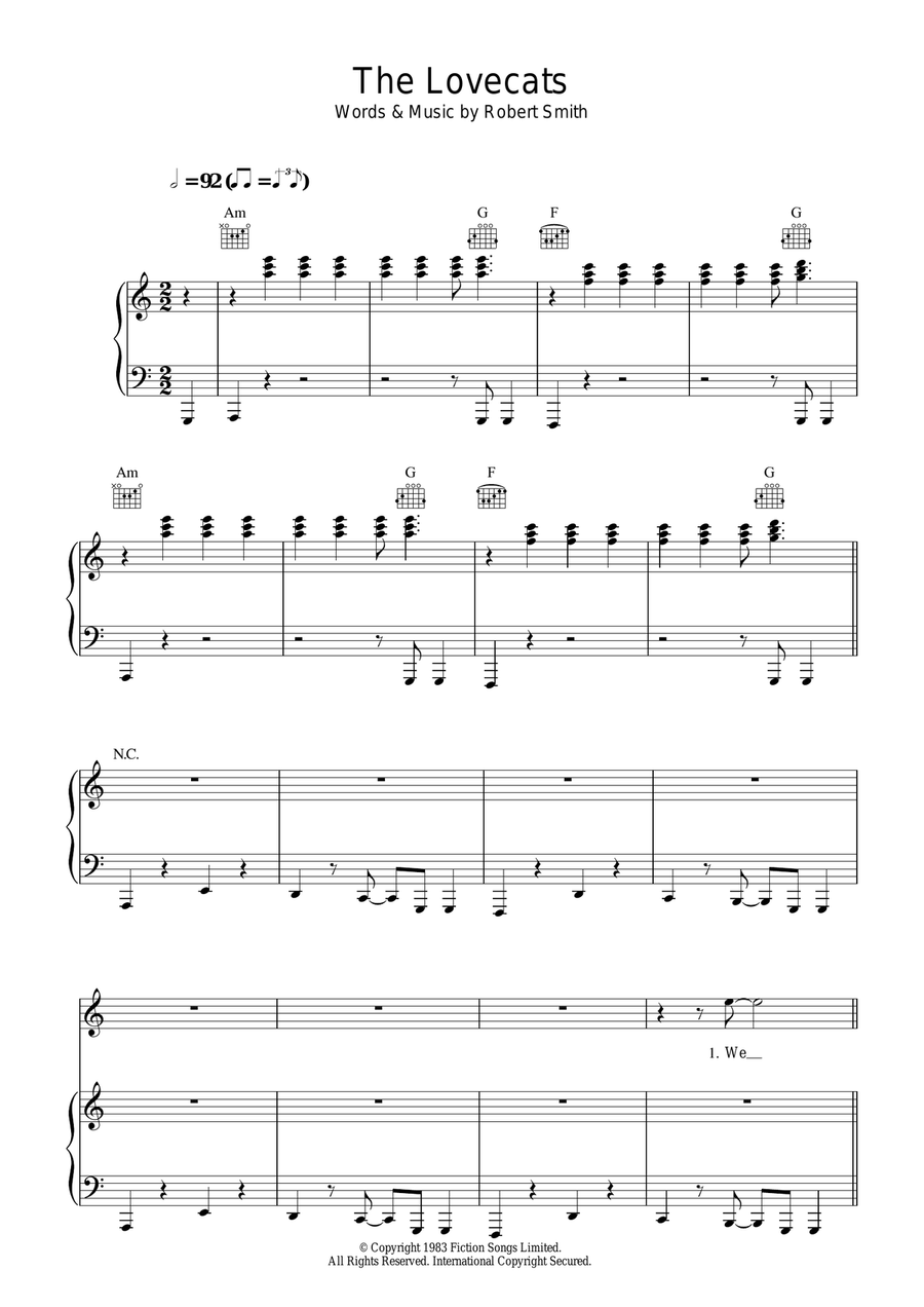 The Lovecats Piano, Vocal, Guitar scores gallery preview page 1