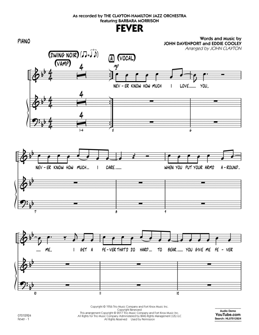 Fever (Key: G min) - Piano/Vocal