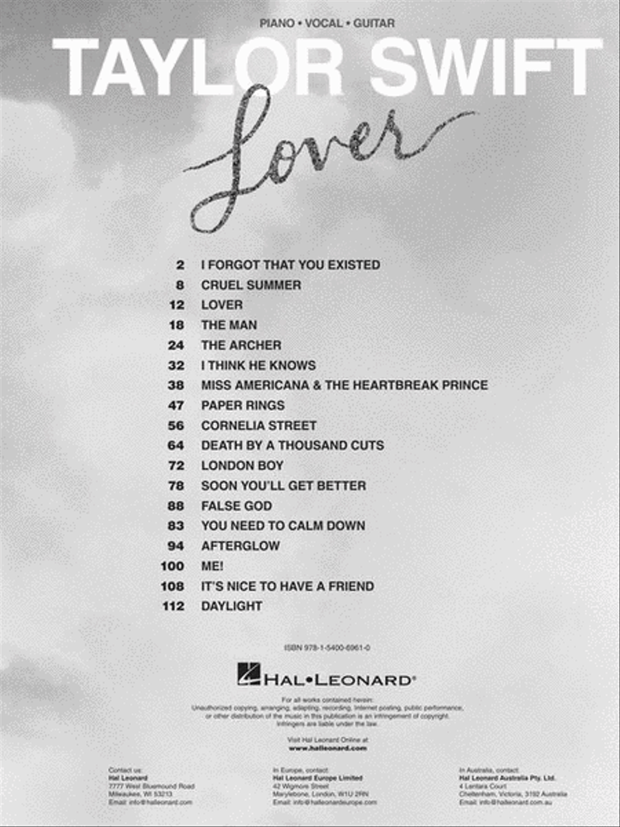 Taylor Swift – Lover Piano, Vocal, Guitar scores gallery preview page 4