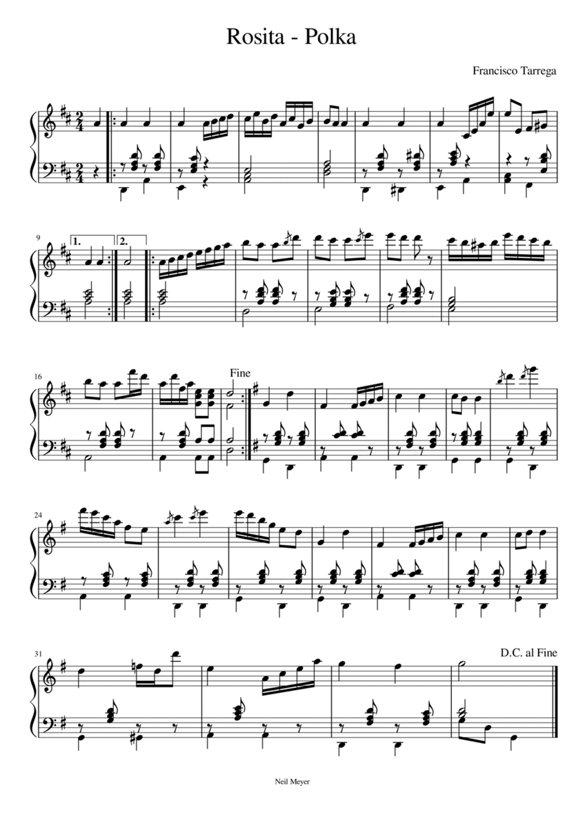 Rosita - Polka - Tarrega - For Piano image number null