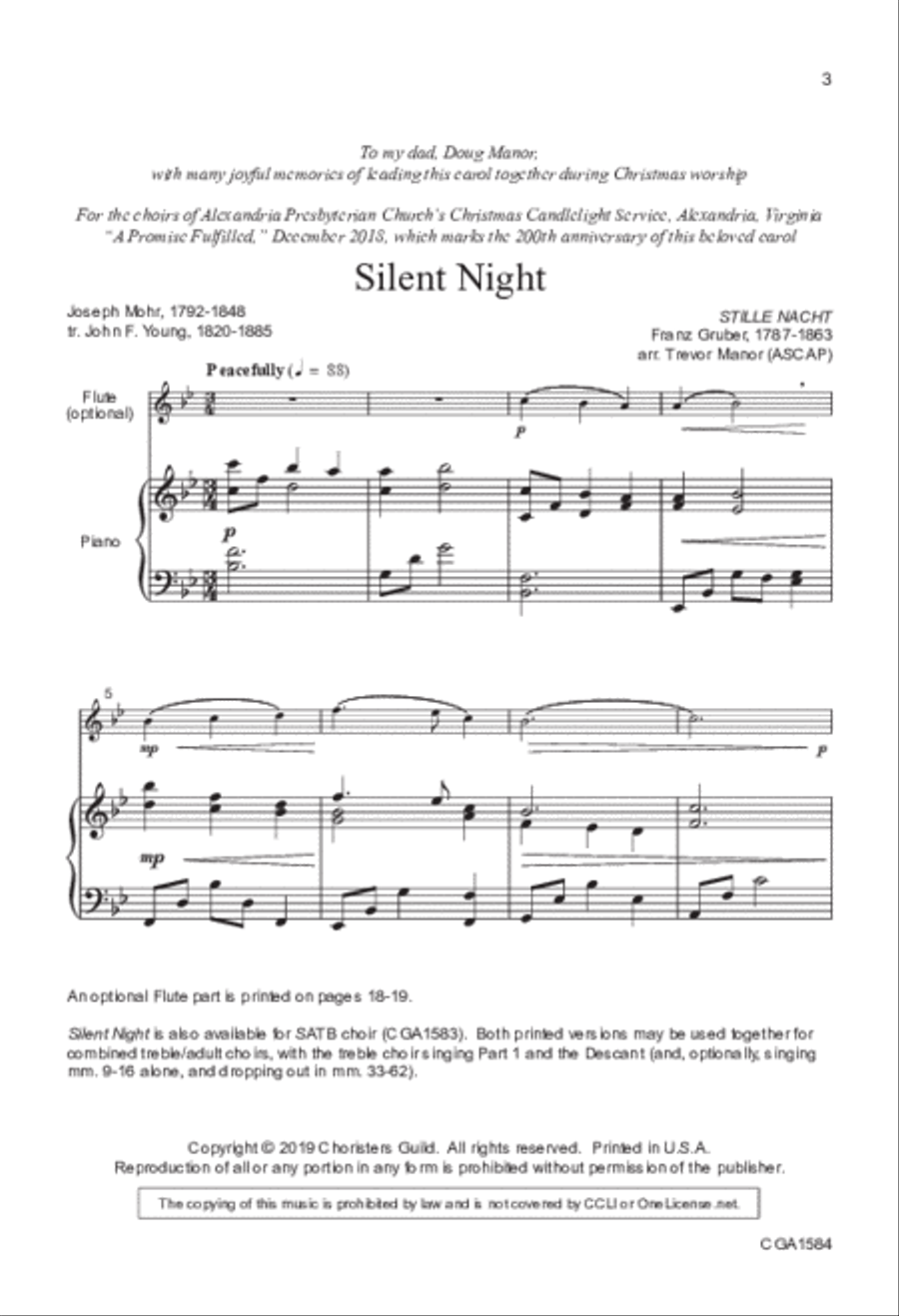 Silent Night (Unison/Two-part) Unison Choir scores gallery preview page 2