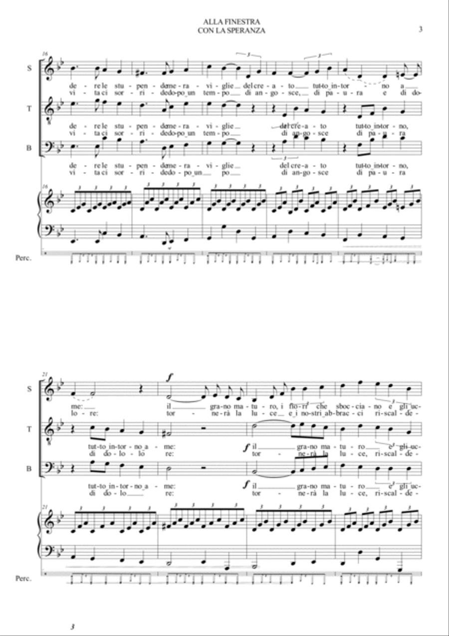 ALLA FINESTRA CON LA SPERANZA for STB Choir and Piano STB scores gallery preview page 3