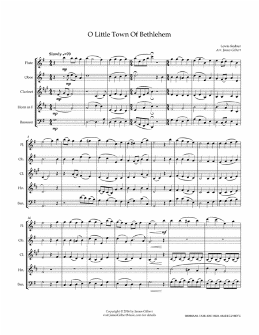 O Little Town Of Bethlehem Woodwind Quintet scores gallery preview page 2