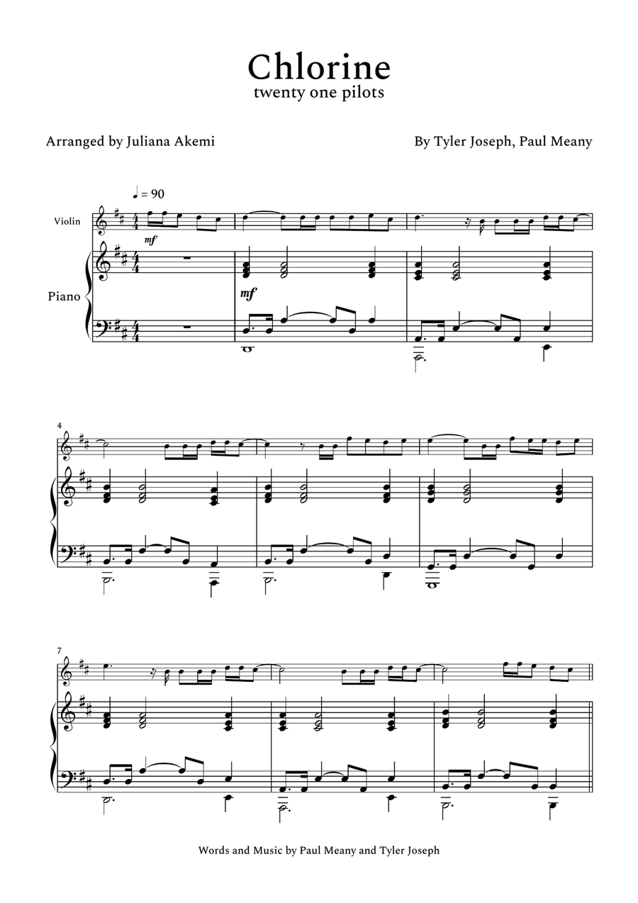 Chlorine Violin Solo scores gallery preview page 1