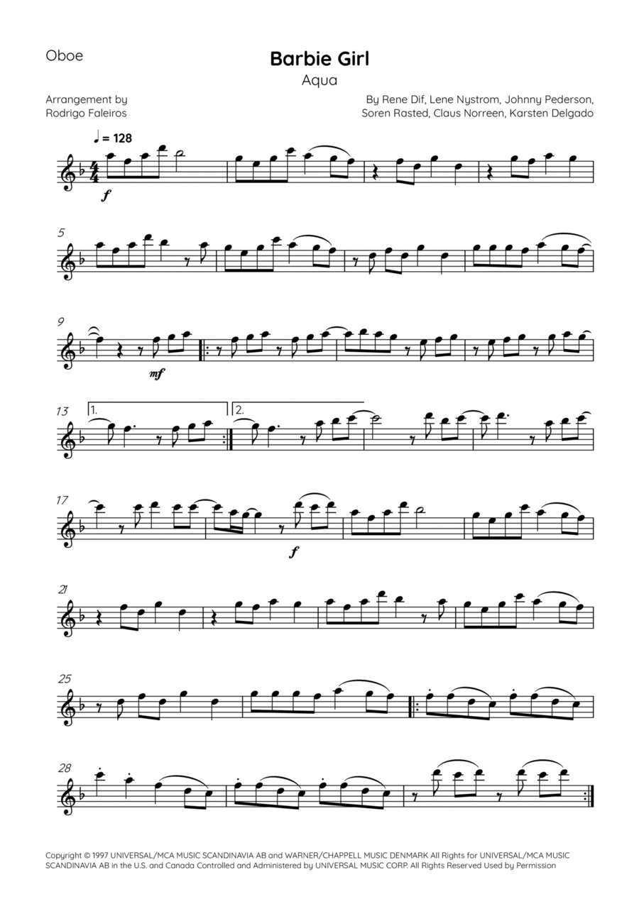 Barbie Girl Oboe Solo scores gallery preview page 1