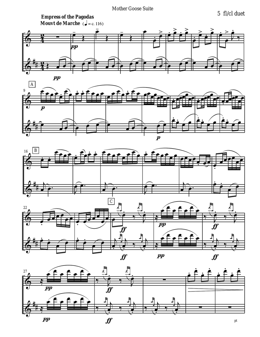 Ravel - Mother Goose Suite Selections for Flute and Clarinet Duet Woodwind Duet scores gallery preview page 5