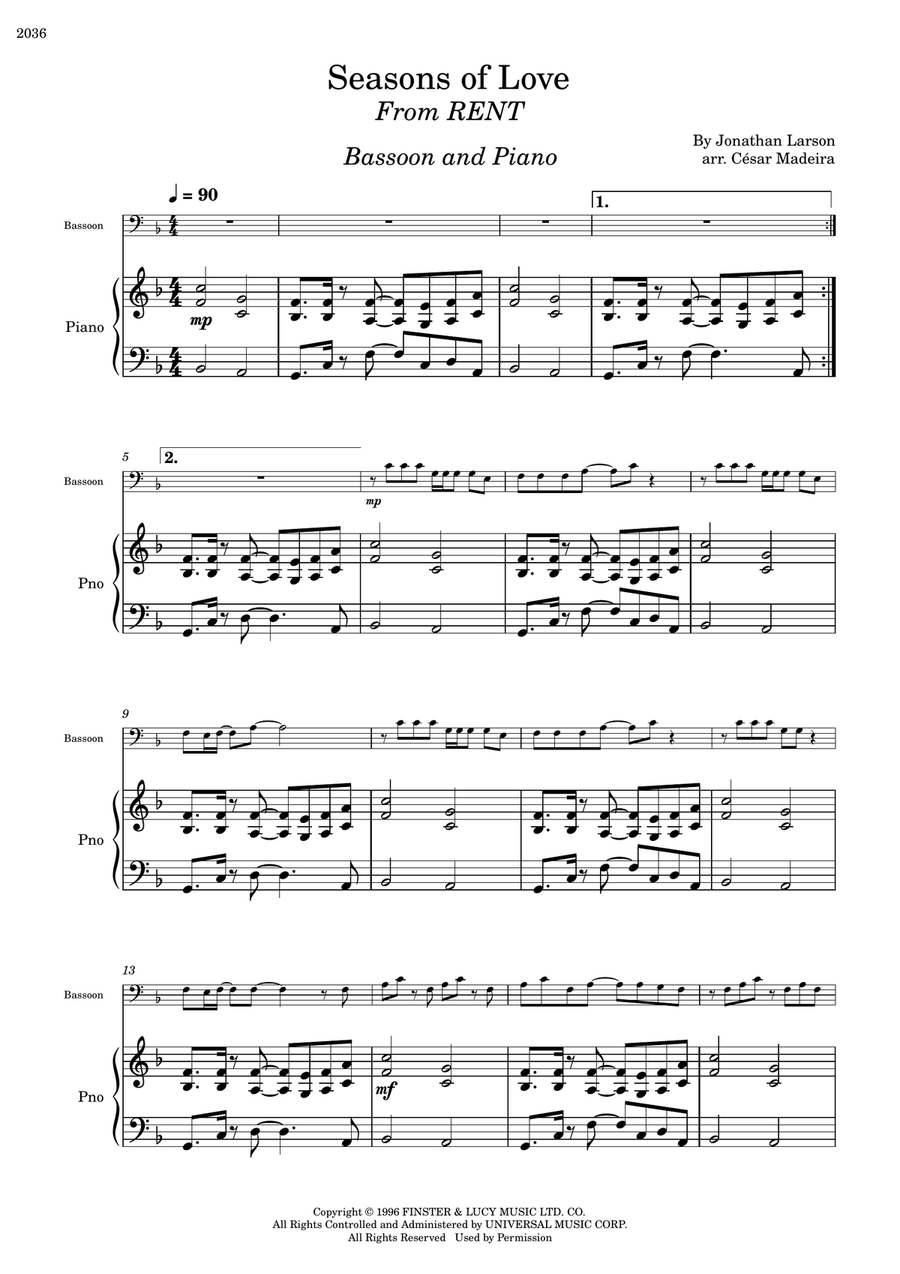 Seasons Of Love Bassoon scores gallery preview page 2