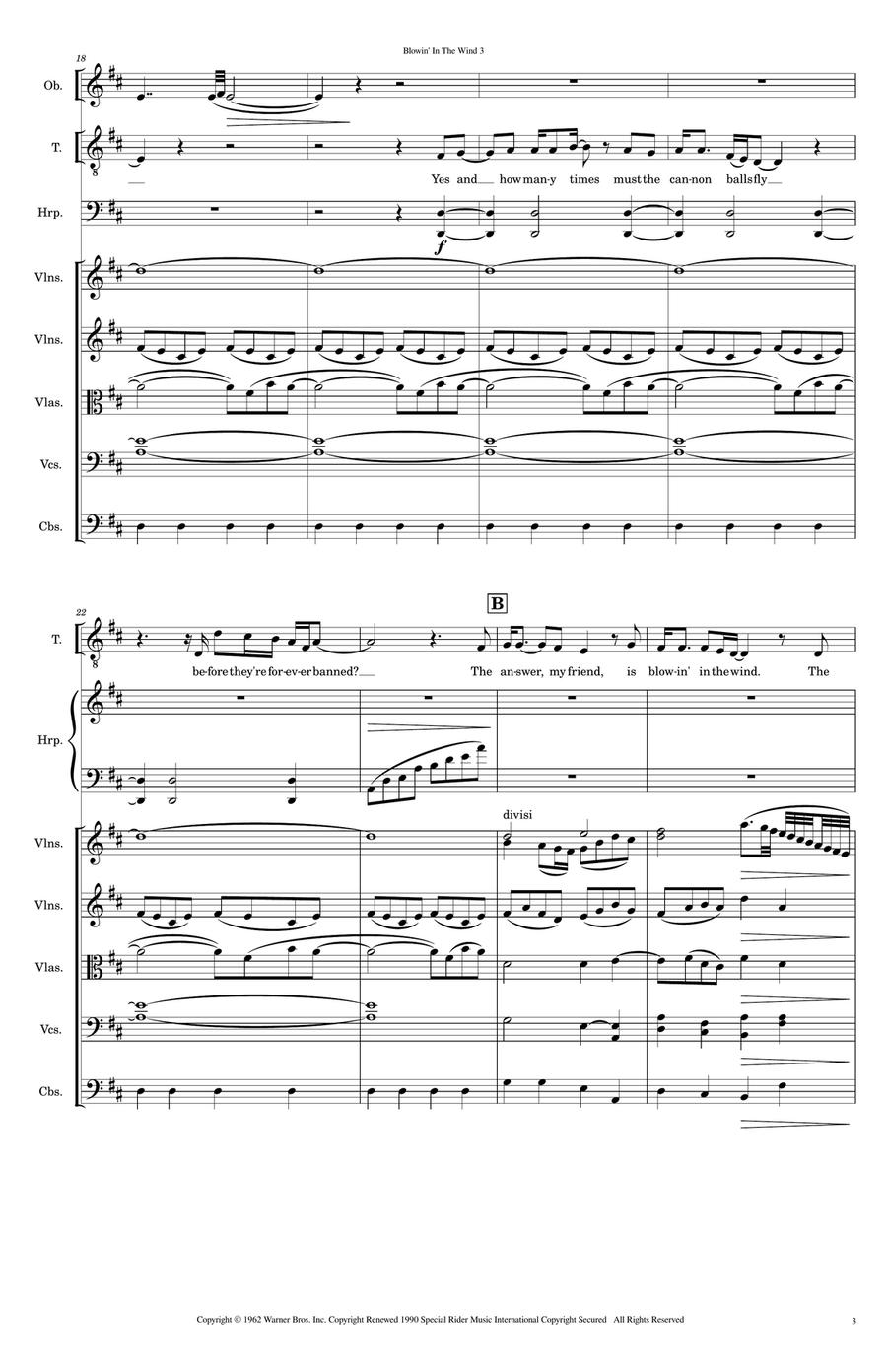 Blowin' In The Wind Full Orchestra scores gallery preview page 3