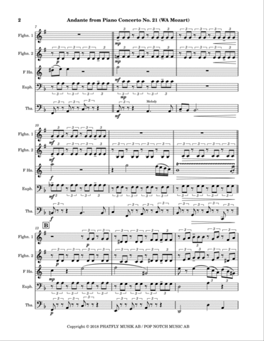 Mozart: Piano Concerto No. 21 - Andante Brass Quintet scores gallery preview page 2