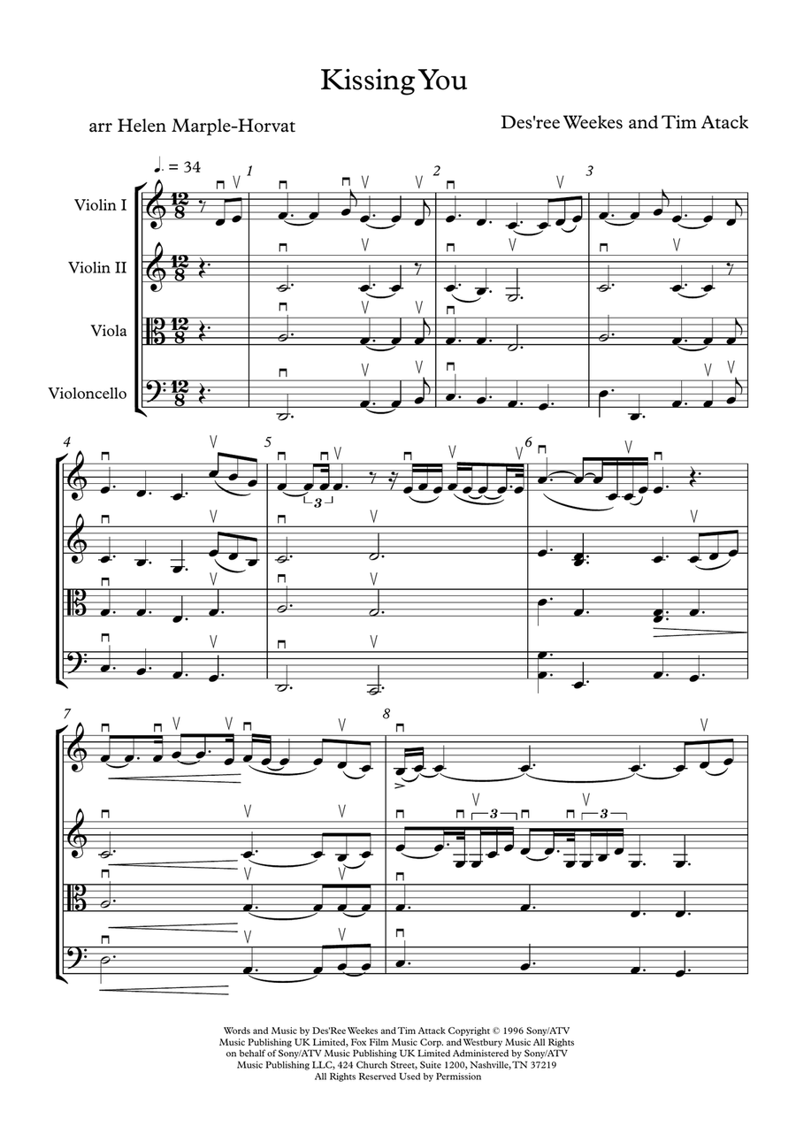 Kissing You String Quartet scores gallery preview page 5